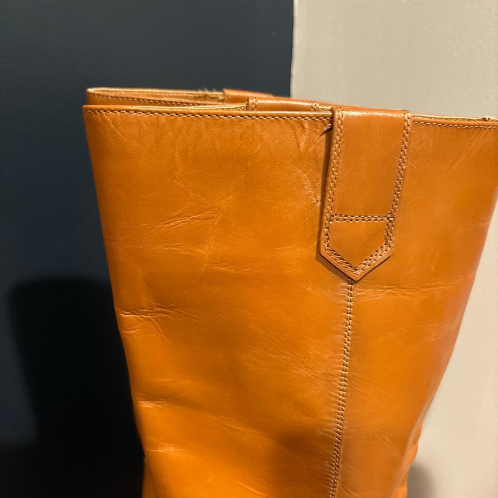 Zara Leather Knee High Block Heel Pull On Boots - Picture 6 of 15